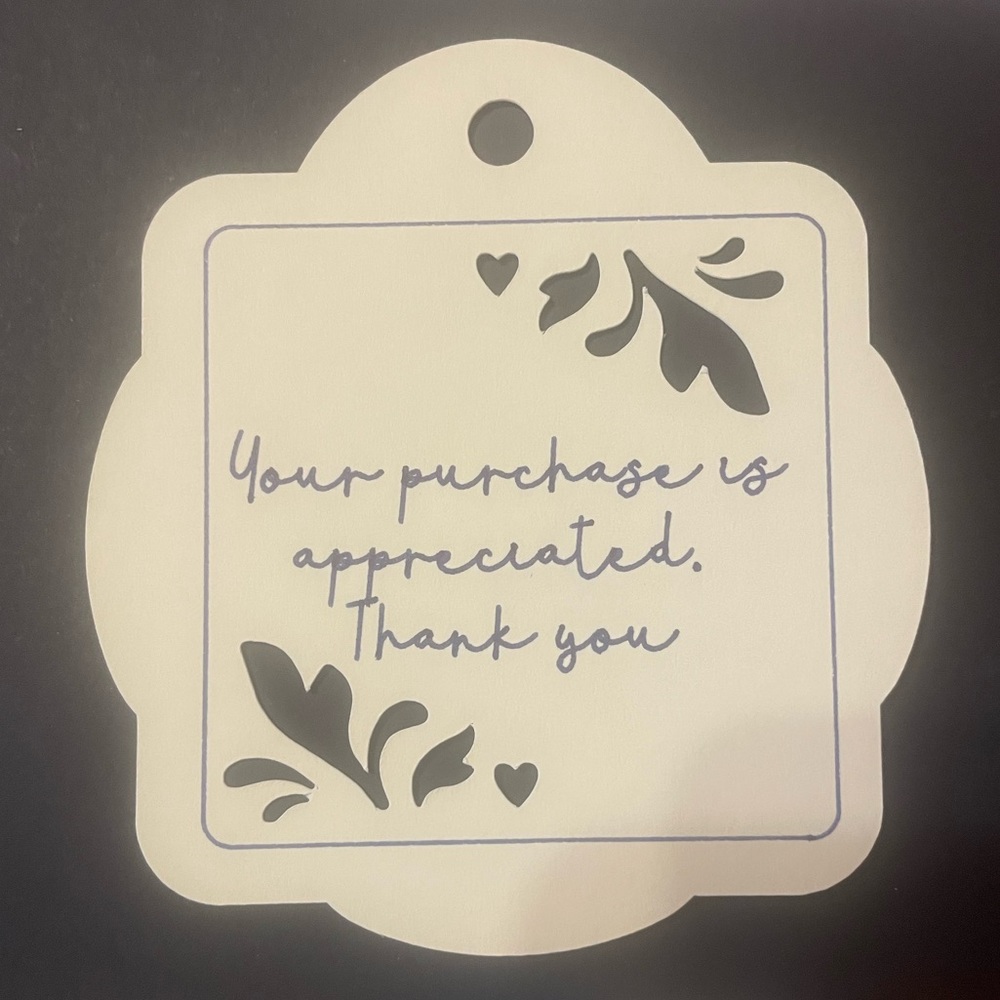 Pack of 16 Floral cut “Your purchase is appreciated. Thank you“ tags